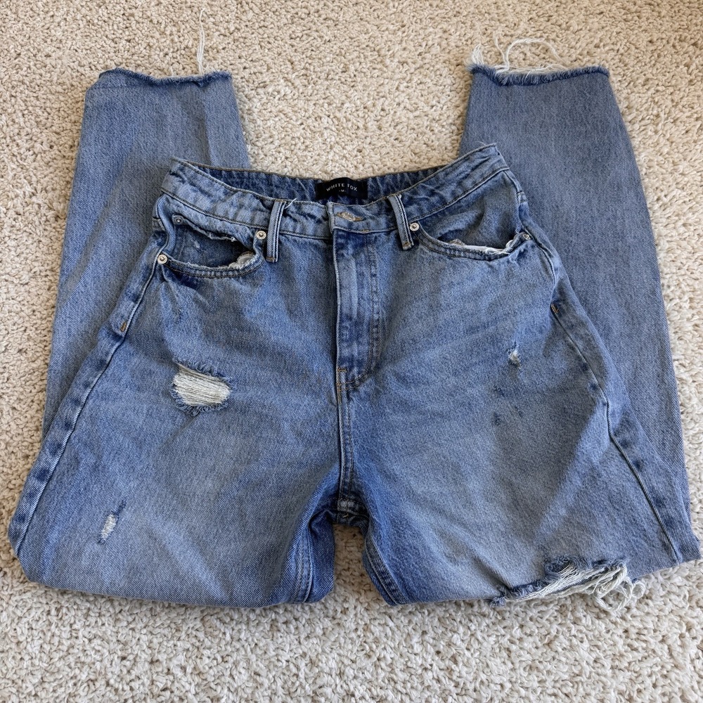 White Fox Distressed Straight Leg Jeans Womens Medium Blue High Rise 100% Cotton